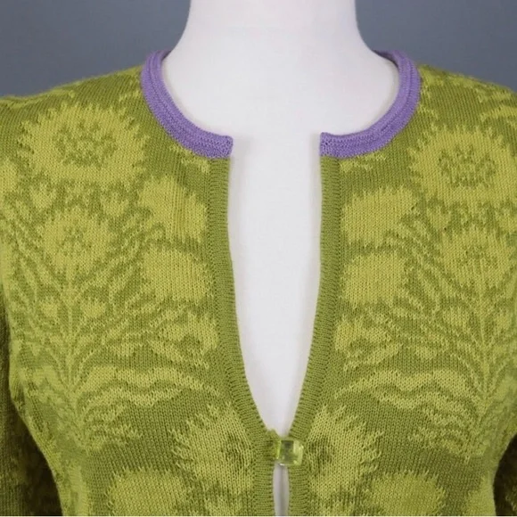 Oleana Floral Knit Cardigan in Olive and Lavender
